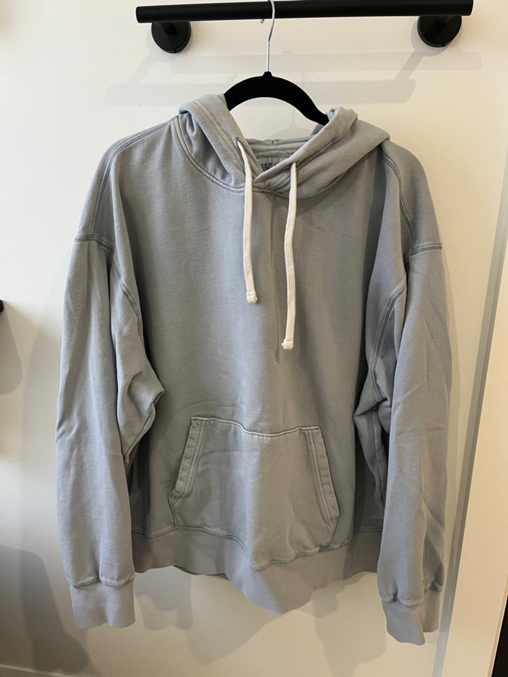 American Eagle Outfitters Light Blue Pullover Hoodie with White Drawstrings